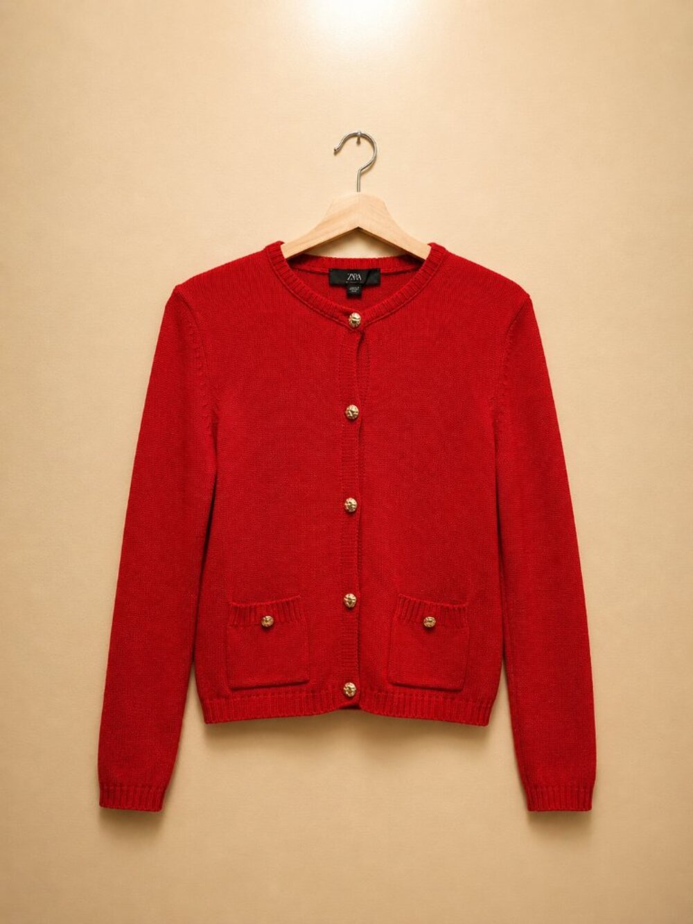 ZARA Red Gold Button Knit Cardigan Sweater | Like New | Size S